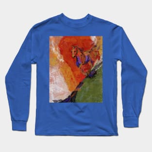 Downhill Run with horse in rainbow colors Long Sleeve T-Shirt